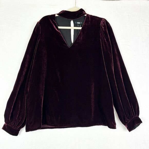 Paige Tamar Velvet Top Size Medium Dark Rouge Choker Mock Neck Keyhole Cutout - Picture 2 of 9